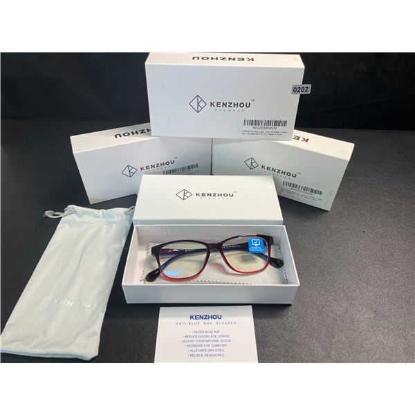 3 Pairs of Kenzhou Blue-Light Blocking Computer Glasses/Anti-Eye Strain Glasses; Wine Red Frame; New