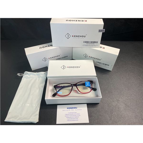 3 Pairs of Kenzhou Blue-Light Blocking Computer Glasses/Anti-Eye Strain Glasses; Wine Red Frame; New