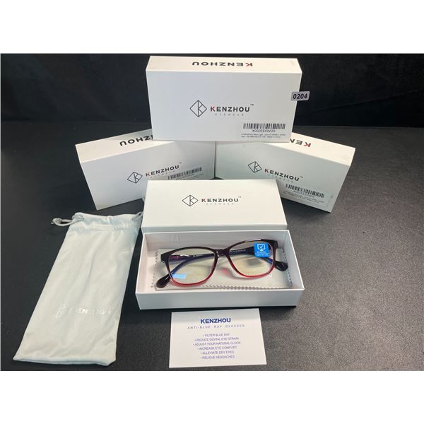 3 Pairs of Kenzhou Blue-Light Blocking Computer Glasses/Anti-Eye Strain Glasses; Wine Red Frame; New