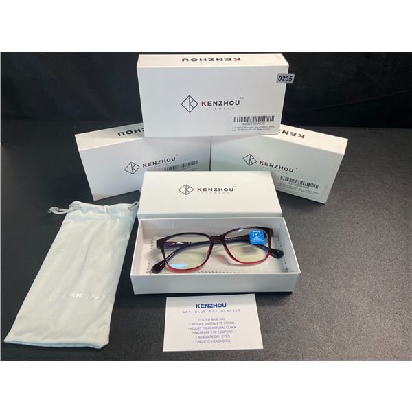 3 Pairs of Kenzhou Blue-Light Blocking Computer Glasses/Anti-Eye Strain Glasses; Wine Red Frame; New