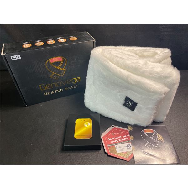 1 Genovega Plush White Heated Scarf with Rechargeable Battery Pack - Brand New