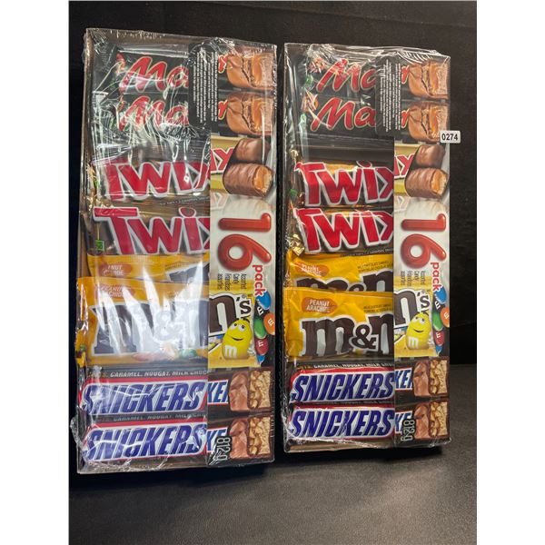2 Packs of Assorted Chocolate Bars/Candy - 16 Per Pack - Twix - Mars - Snickers - M&M's - New