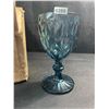 Image 3 : 6PC Wine Glass Set - 8oz Wine Cups - Blue Glass/Embossed Diamond Pattern - New in Box