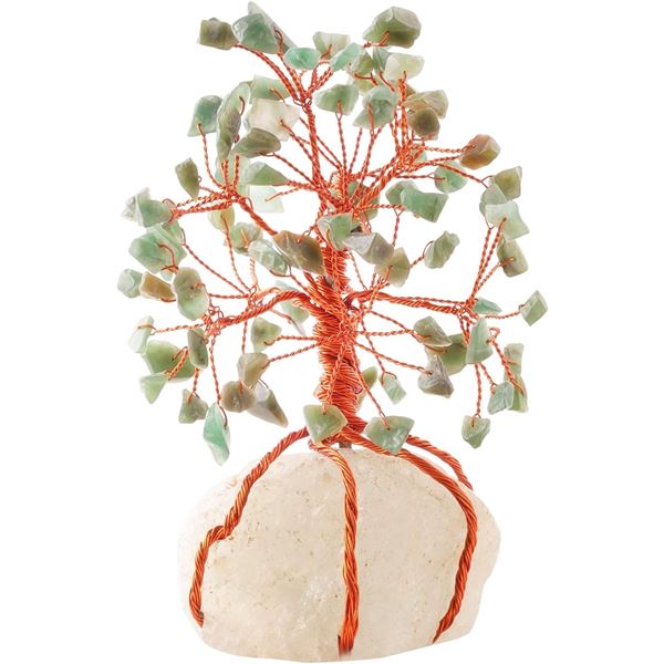 2 Green Jade Good Luck Money Trees/Chakra Stone Crystal Artificial Trees for Meditation Decor - New