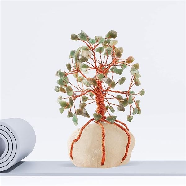 2 Green Jade Good Luck Money Trees/Chakra Stone Crystal Artificial Trees for Meditation Decor - New