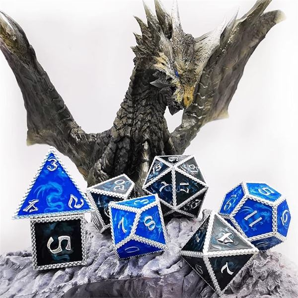 1 Set of 7 Color-Changing Temp Metal D&D (Dungeons & Dragons) Dice - Black to Blue Colour - New!
