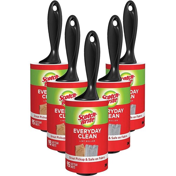 Box of 5 Scotch-Brite by 3M Everyday Clean Lint Rollers - 475 Sheets Each - New in Box