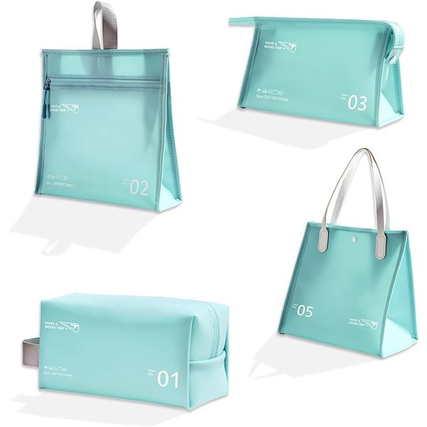 Set of 4 Travel Toiletry/Makeup Bags with Metal Zipper - 4 Sizes - Jelly Blue/Easy to Clean - New