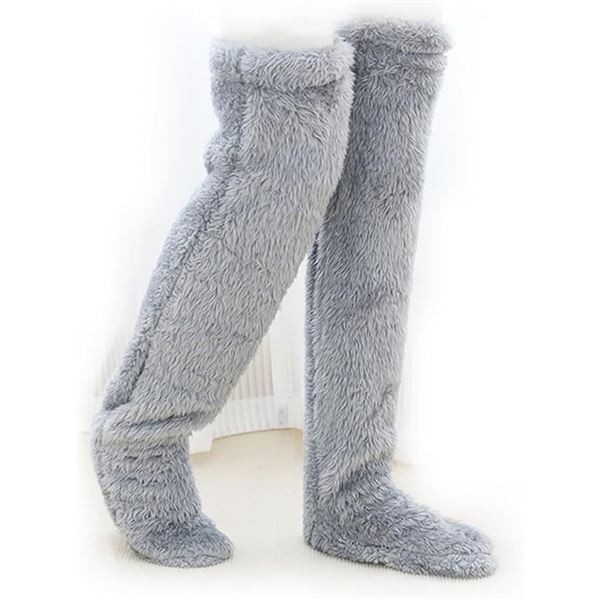 3 Pairs of Fuzzy Snuggs Knee-High Cozy Socks for Women; Grey - Great for Keeping Legs Warm - New