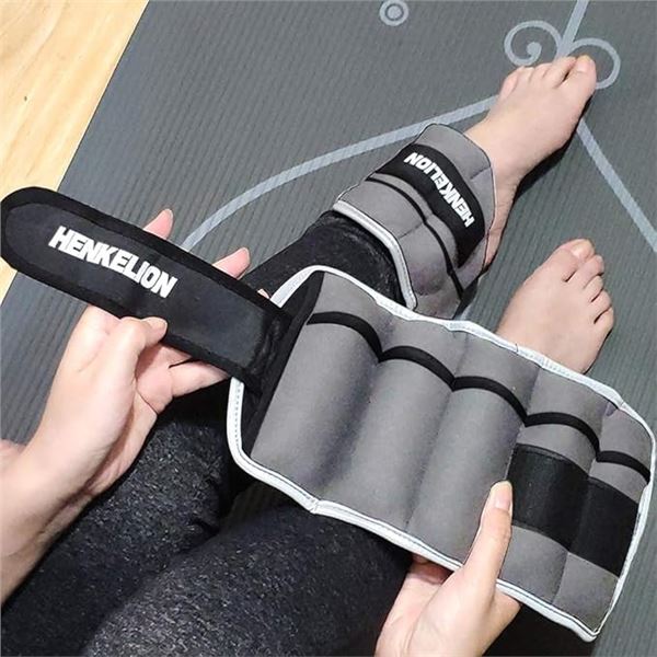 1 Box of Henkelion 3LB Adjustable Ankle Weights (2PCs Included in Box/6LB Total) - Grey - New