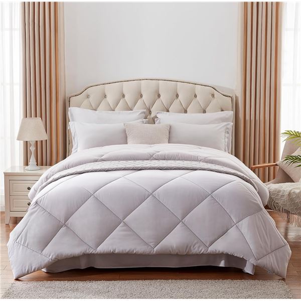 1 NexHome 100% Microfiber 7PC Queen Comforter Bed in a Box Set - Light Grey - New