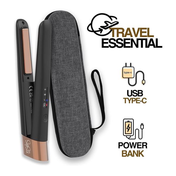 1 SupSilk On-The-Go Portable Hair Straightener and Power Bank with Case - New