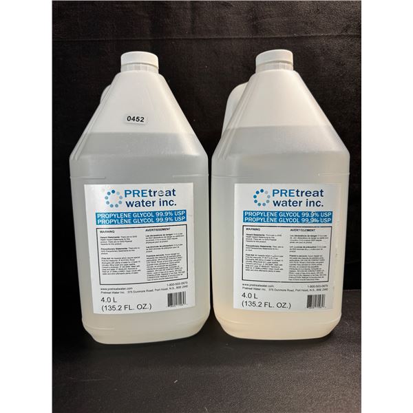 2 - 4.0L Jugs of Pretreat Water Inc. Propelyne Glycol Water Treatment 99.9% USP
