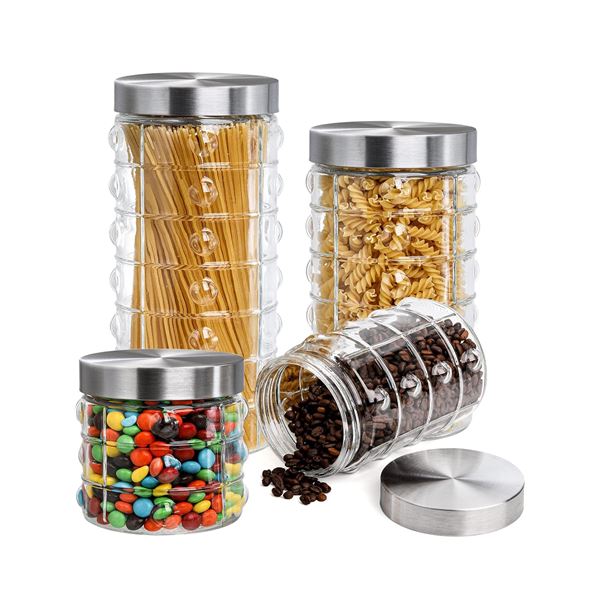 1 Box of 4PCS Glass Storage Kitchen Pantry Jars 27/37/47/67oz Sizes - New