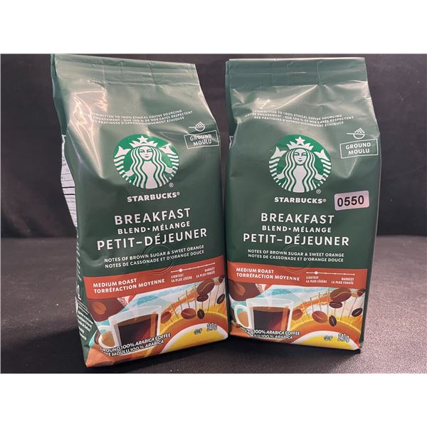 2 Bags of Starbucks Breakfast Blend Medium Roast Ground Arabica Coffee - 340g Each - New