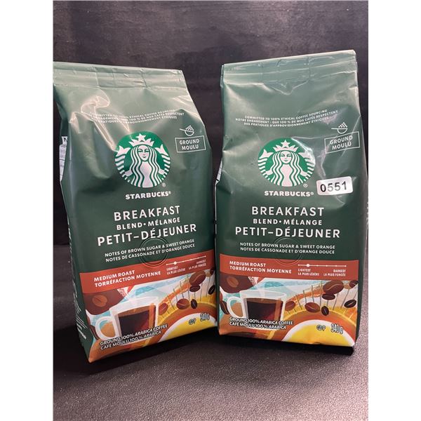 2 Bags of Starbucks Breakfast Blend Medium Roast Ground Arabica Coffee - 340g Each - New