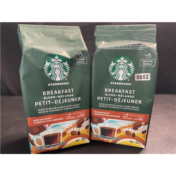 2 Bags of Starbucks Breakfast Blend Medium Roast Ground Arabica Coffee - 340g Each - New