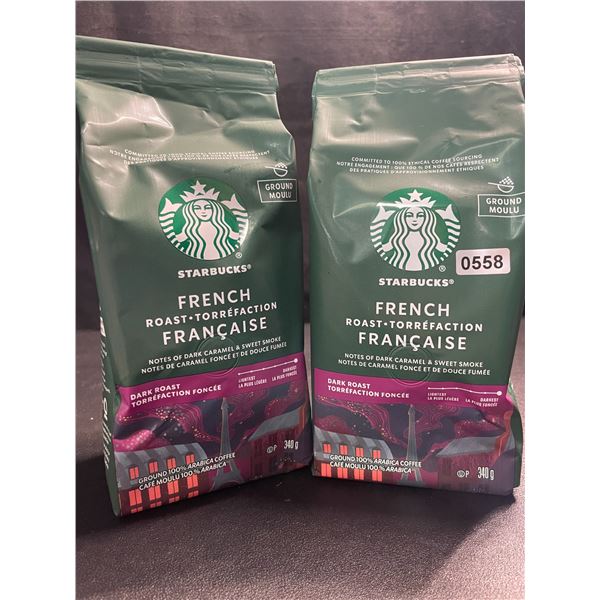 2 Bags of Starbucks French Roast Dark Roast Ground Arabica Coffee - 340g Each - New