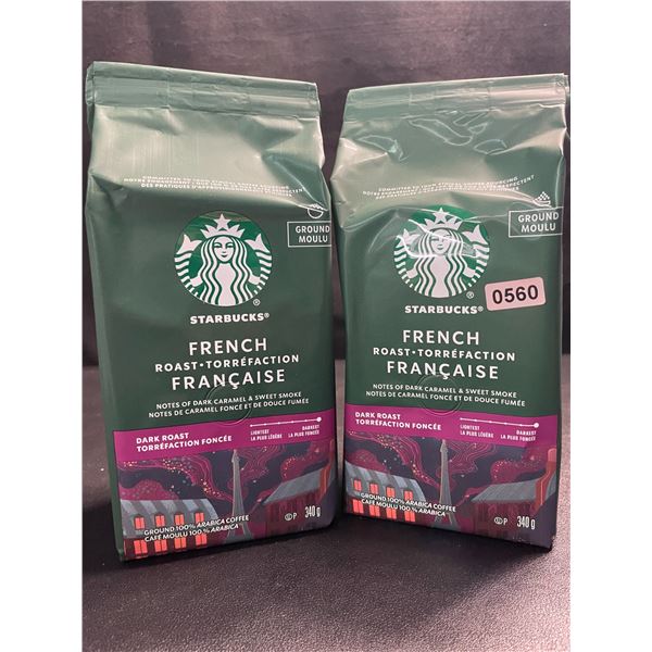 2 Bags of Starbucks French Roast Dark Roast Ground Arabica Coffee - 340g Each - New