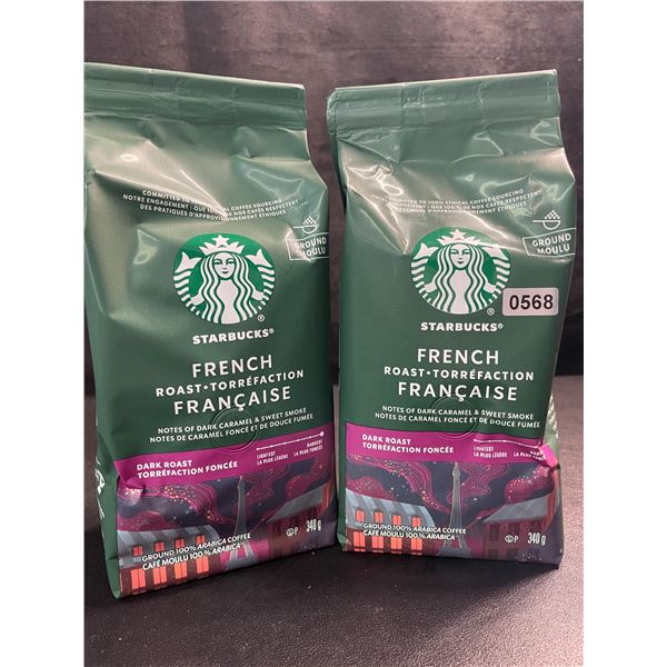 2 Bags of Starbucks French Roast Dark Roast Ground Arabica Coffee - 340g Each - New