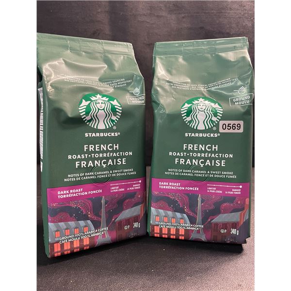 2 Bags of Starbucks French Roast Dark Roast Ground Arabica Coffee - 340g Each - New
