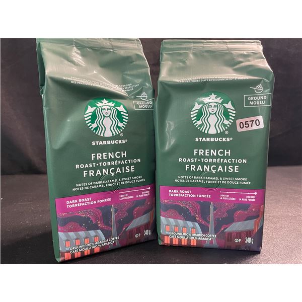 2 Bags of Starbucks French Roast Dark Roast Ground Arabica Coffee - 340g Each - New