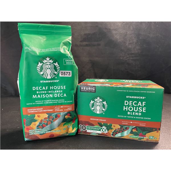 1 Bag of Starbucks Decaf House Coffee (340g) & 1 Box of Starbucks Decaf House K-Cup Pods (10 Pods)