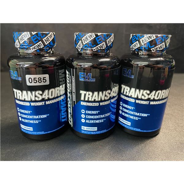 3 Bottles of EvolutionNutrition Trans4orm Energized Weight Management Capsules; 60 Caps Each - New