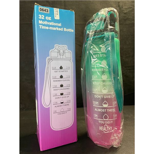 1 Motivational Time-Marked Water Drinking Bottle - 32oz - Leakproof/BPA Free - New