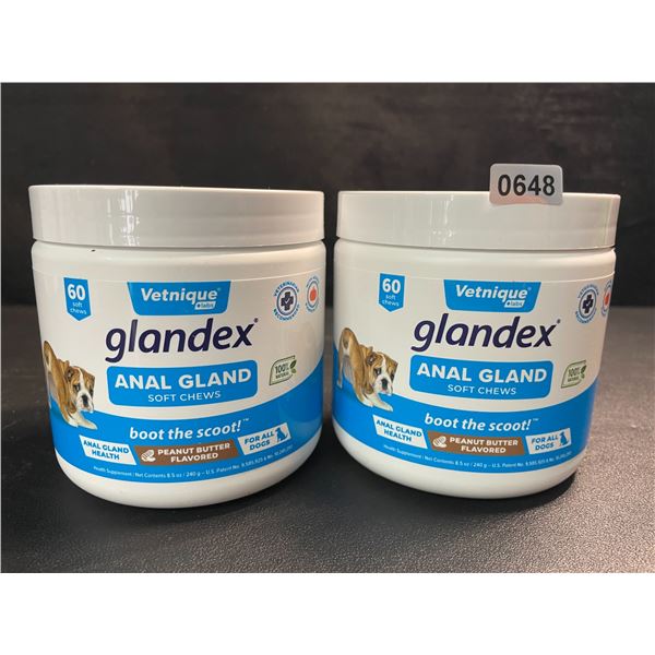 2 Vetnique Labs Glandex Anal Gland Soft Chews for Dogs - Peanut Butter Flavor - 60 Soft Chews Each