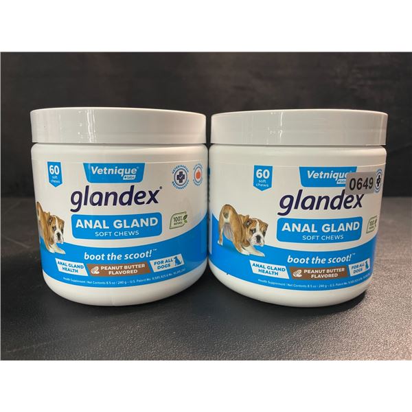 2 Vetnique Labs Glandex Anal Gland Soft Chews for Dogs - Peanut Butter Flavor - 60 Soft Chews Each