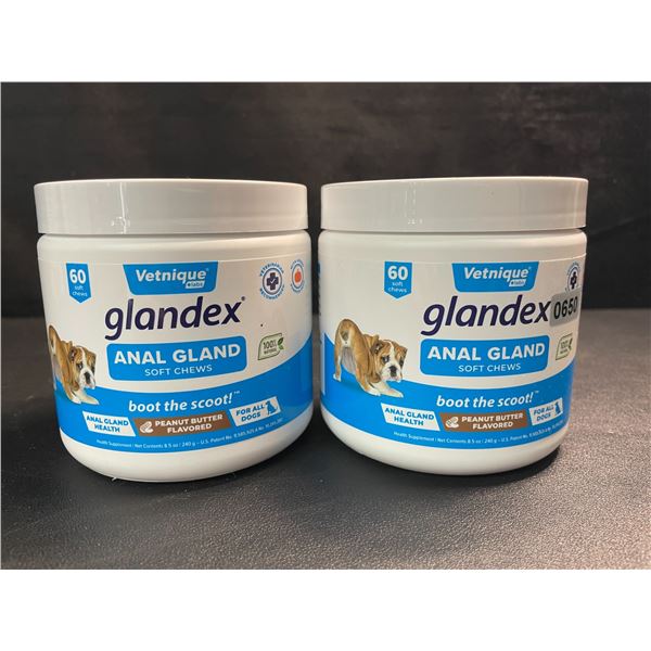 2 Vetnique Labs Glandex Anal Gland Soft Chews for Dogs - Peanut Butter Flavor - 60 Soft Chews Each