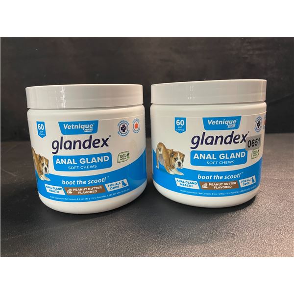 2 Vetnique Labs Glandex Anal Gland Soft Chews for Dogs - Peanut Butter Flavor - 60 Soft Chews Each