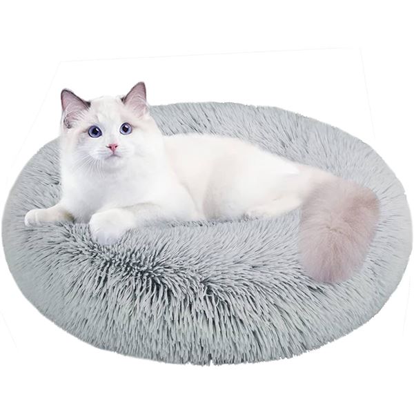 1 Nisrada Fuzzy Soft Pet Bed w/ Slip-Resistant Bottom - Approx. 21in Size - Grey - Brand New