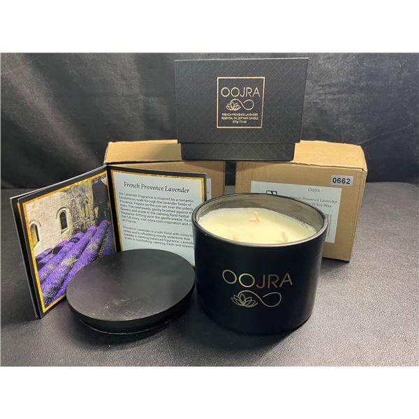 2 OOJRA Scented 3-Wick Candles - French Provence Lavender Essential Oil Soy Wax Candles - New