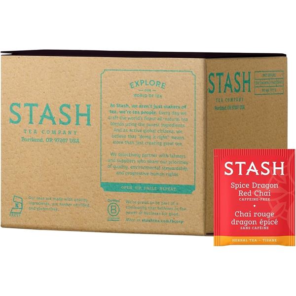1 Box of Stash Tea Company Spice Dragon Red Chai Herbal Tea Bags - 100 Count (BB: 02/2027)