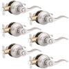 Image 1 : 6-Pack Probico Satin Nickel Locking Indoor Door Handle Sets - New; Partly Damaged Boxes - See Photos