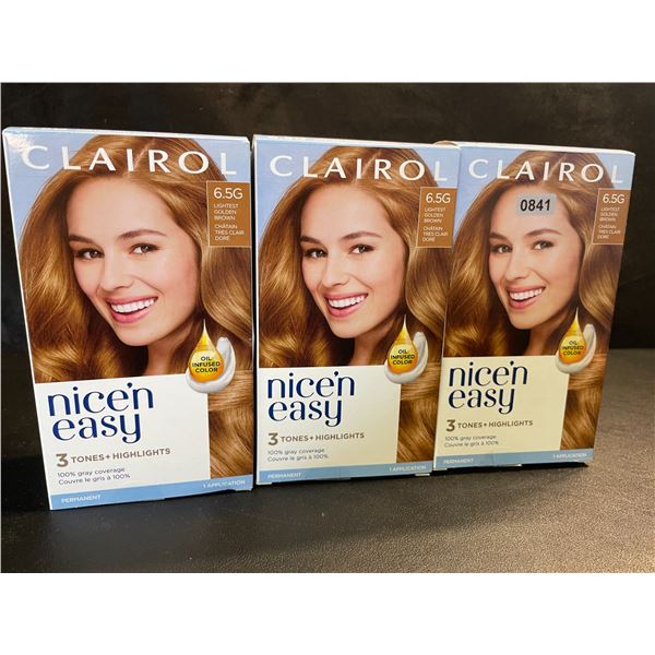 3 Boxes of Clairol Nice n' Easy Permanent Hair Dye - Shade 6.5G (Lightest Golden Brown) - New