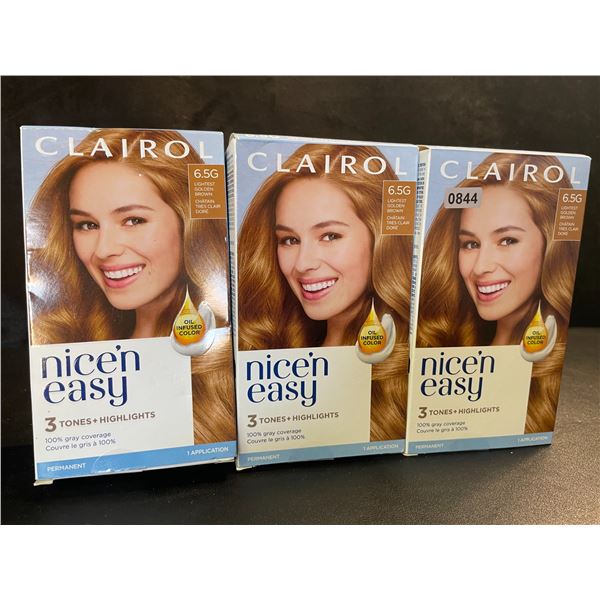 3 Boxes of Clairol Nice n' Easy Permanent Hair Dye - Shade 6.5G (Lightest Golden Brown) - New
