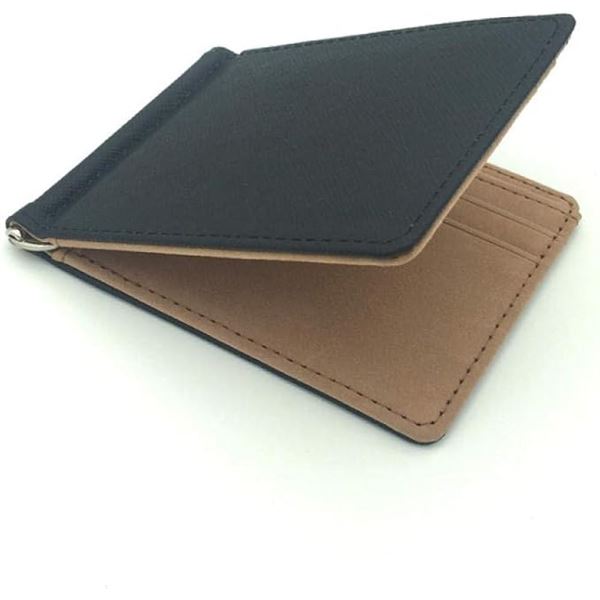 2 Men's Simple Money Clip Wallets/Slim Leather Wallets w/ Card Slots - Black/Brown - New