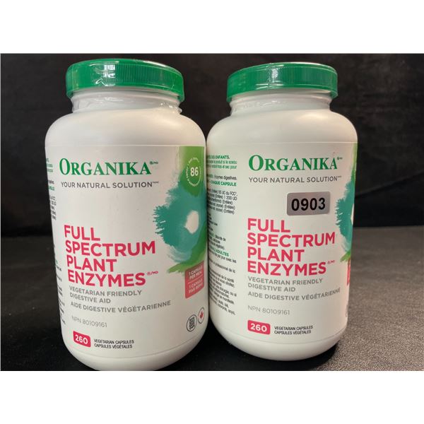 2 Organika Full Spectrum Plant Enzymes; Helps Break Down Cards/Fat/Protein/Dairy - 260 Vcaps Each