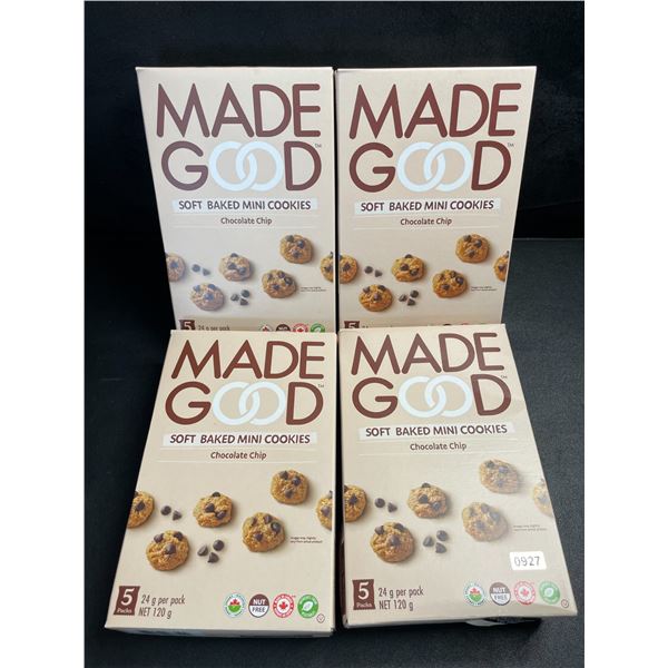 4 Boxes of MadeGood Chocolate Chip Soft Baked Mini Cookies - 5 Packs/120g Per Box - New