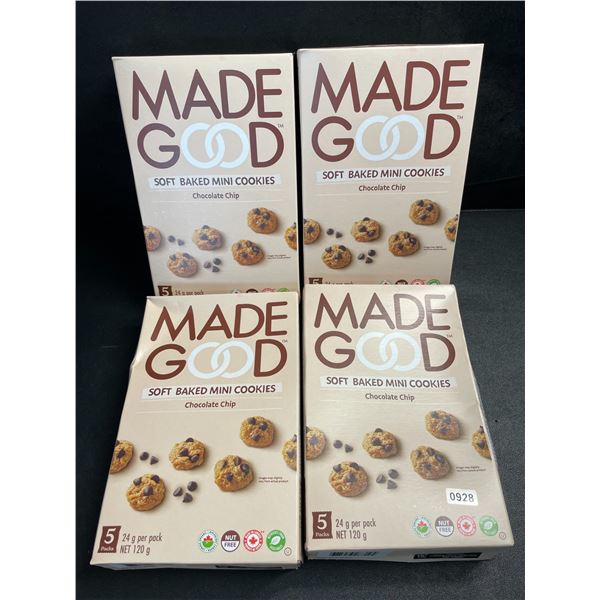 4 Boxes of MadeGood Chocolate Chip Soft Baked Mini Cookies - 5 Packs/120g Per Box - New