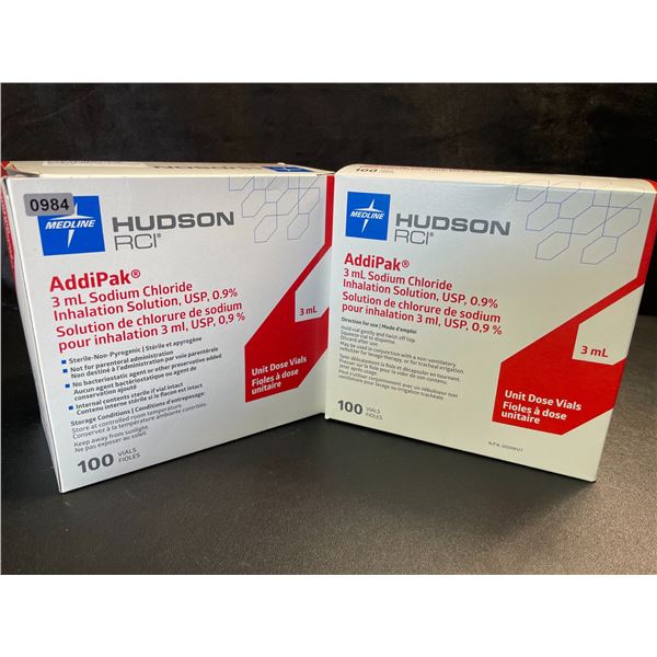 2 Boxes of Medline AddiPak 3ml Sodium Chloride/Saline Solution - 100 Vials - New
