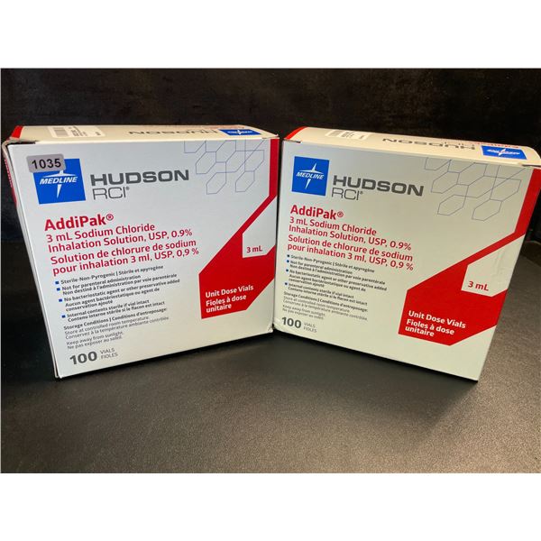 2 Boxes of Medline AddiPak 3ml Sodium Chloride/Saline Solution - 100 Vials - New