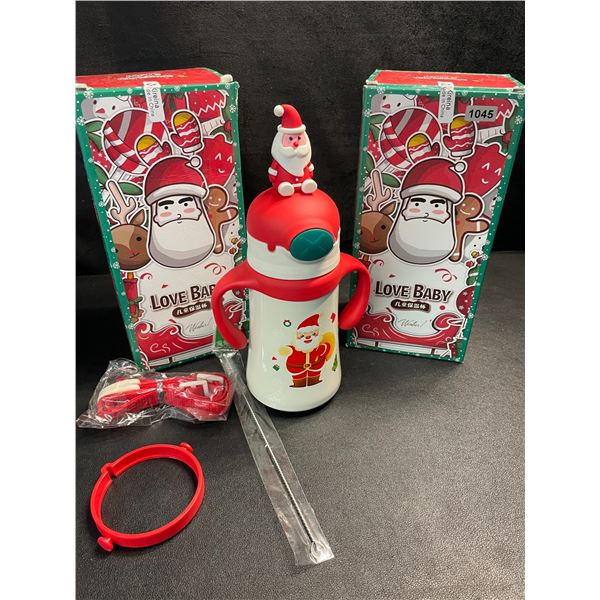 2 Christmas Themed Straw/Sippy Cups for Kids (12oz) - Brand New