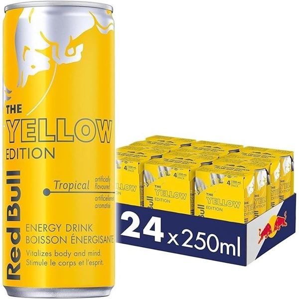 Red Bull Energy Drinks - The Yellow Edition - Tropical - 6 x 4-Packs (24 x 250ml Cans) BB: 03/2025
