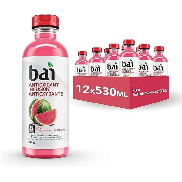 1 Case of Bai Antioxidant Infusion Flavoured Water Beverages - Kula Watermelon - 12 x 530ml Bottles