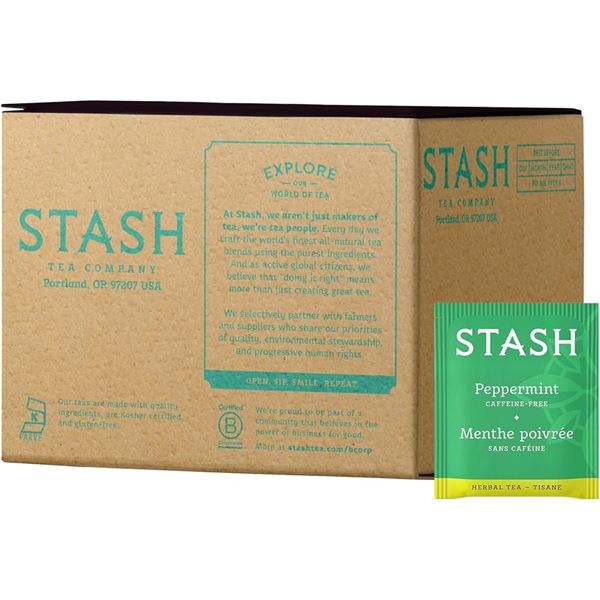 1 Box of Stash Tea Company Peppermint Herbal Tea Bags - 100 Count (BB: 12/2026)