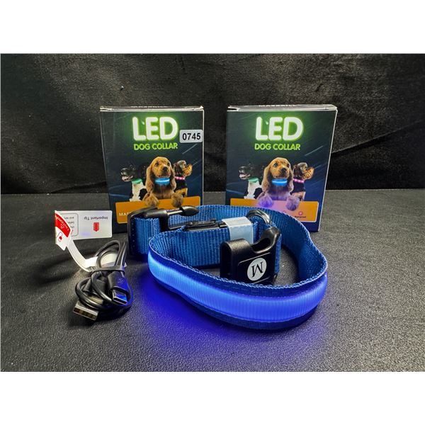 2 LED Rainproof 3 Mode Dog Collars Size Medium Blue - New